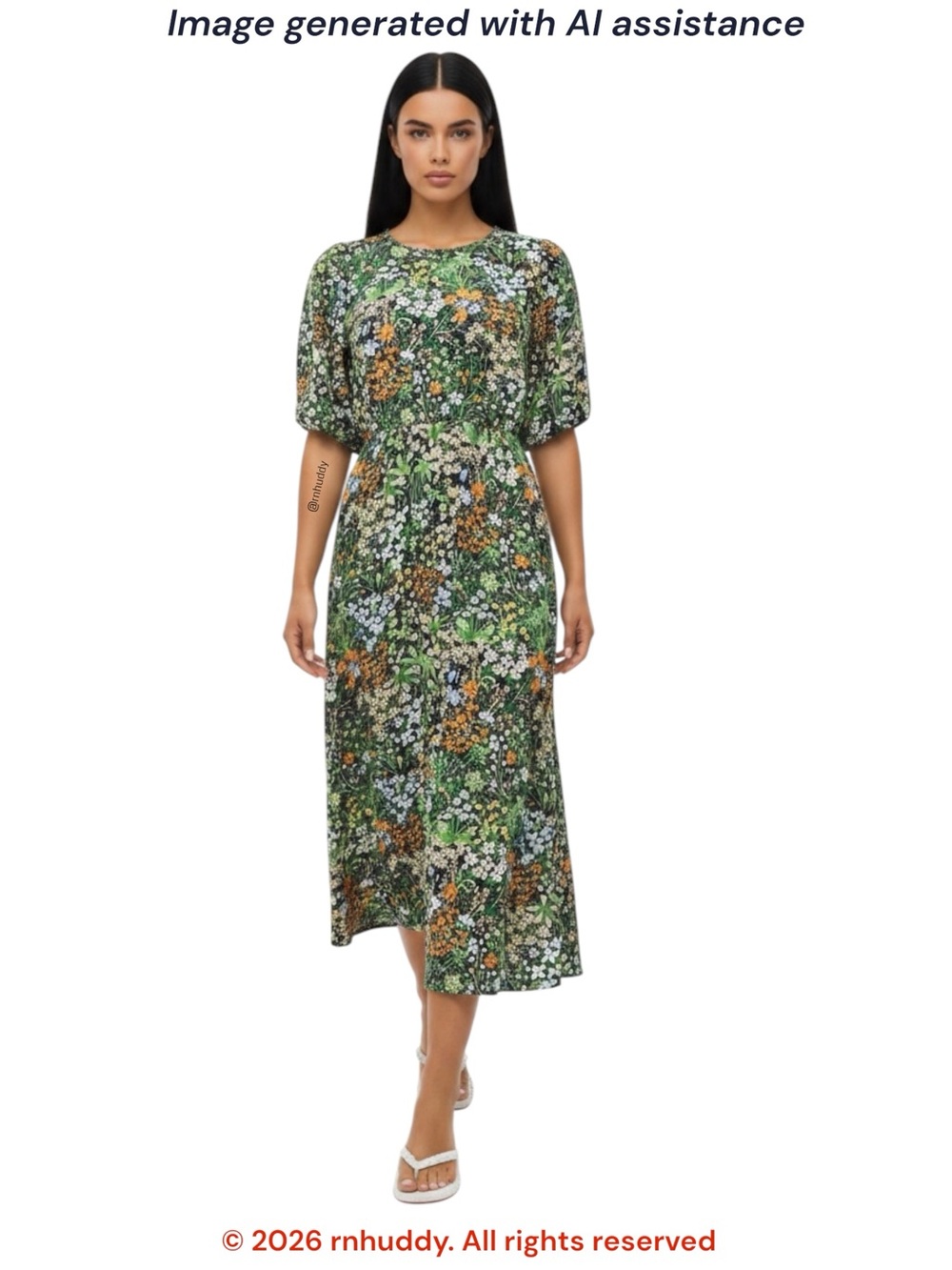 Ellos size 26 green floral satin keyhole empire midi dress